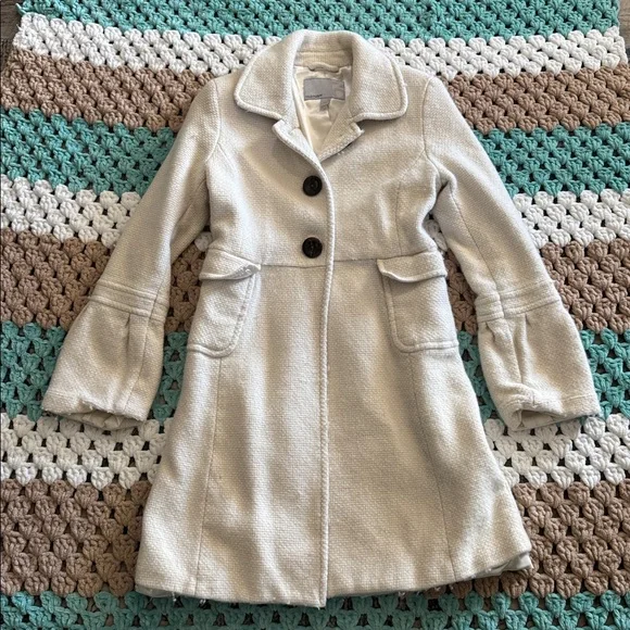 Cream White Wool Heavy Warm Peacoat Coat Jacket Womans sz Small - Picture 1 of 11